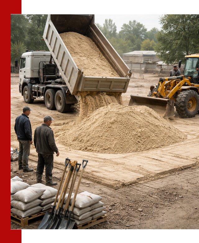 Доставка мытого песка в Соликамске с самосвалами по выгодной цене