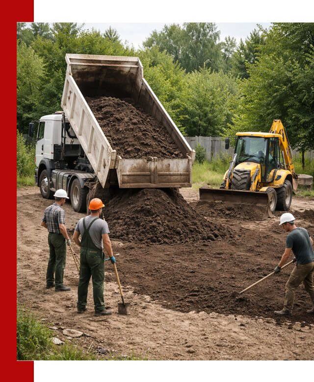 Доставка и укладка грунта для выравнивания участка в Соликамске