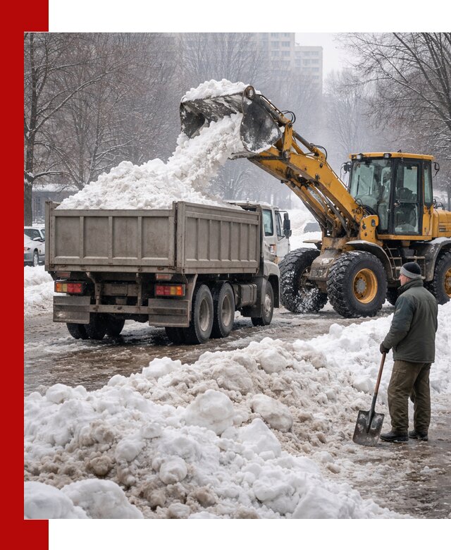 Вывоз снега грузовой техникой в Соликамске оперативно и чисто