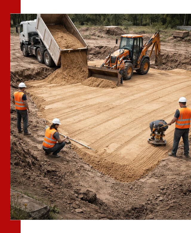 Устройство песчаной подушки для фундаментов и дорог в Соликамске